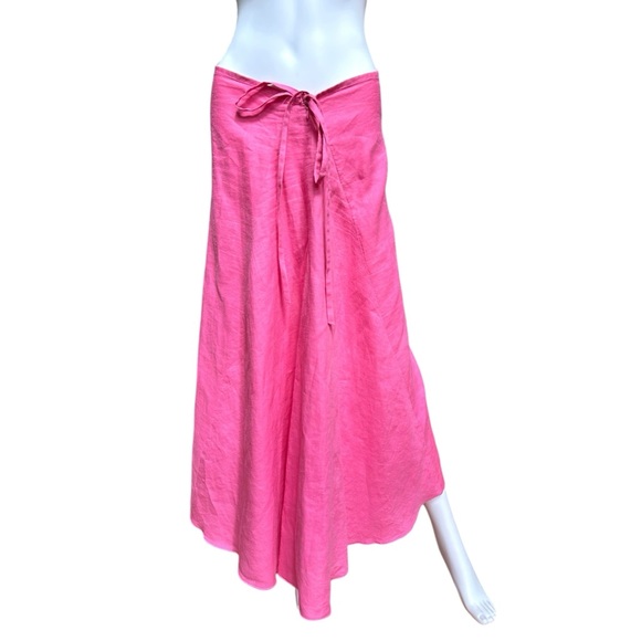 United Colors of Benetton Pink Linen A-Line Asymnetric Midi Skirt XS